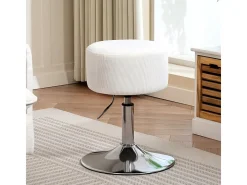 Taburete de bar con respaldo, giratorio 360°, asiento acolchado, estructura de metal, altura regulable, diseño moderno, blanco (38x38x52-66 cm)