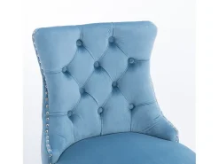 Taburete de bar contemporáneo, tapizado, madera maciza, base de madera, remaches cromados, terciopelo, azul claro (60x50x103 cm)