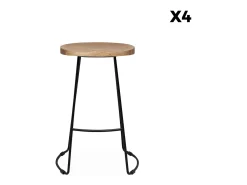 Taburete de bar de madera de mango y acero, 65cm, set de 4 natural