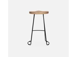 Taburete de bar de madera de mango y acero, 65cm, set de 4 natural