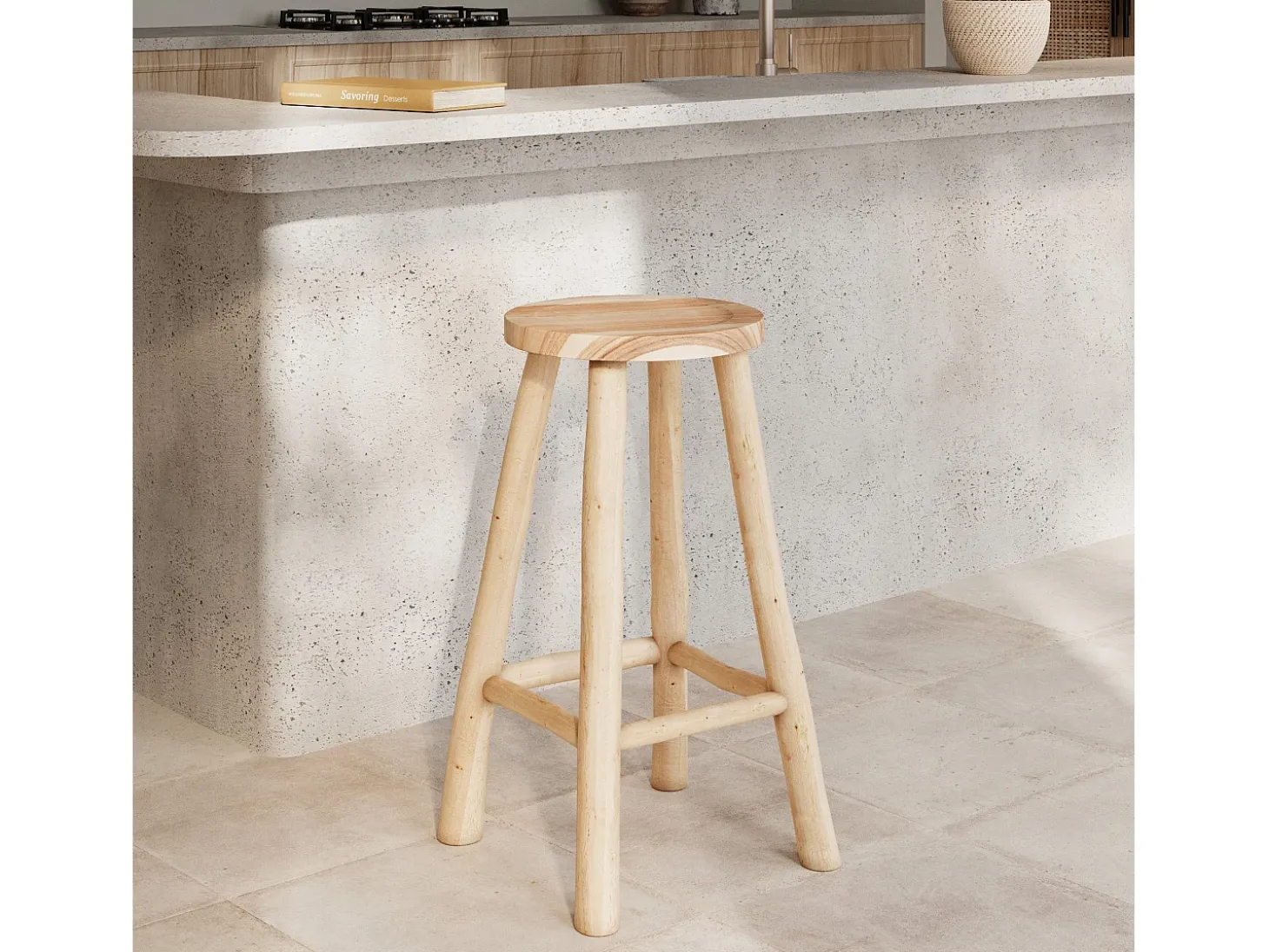 Taburete de bar de media altura de teca 67 cm - Ika