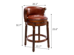Taburete de bar giratorio 360° de cuero genuino y madera, diseño moderno, marrón (54,8 x 54,8 x 96 cm)