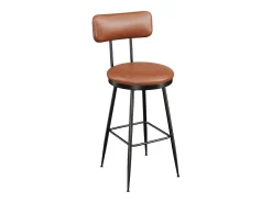 Taburete de bar, juego de 4, trona de cocina, silla de bar con reposapiés y respaldo, para comedor, cocina, piel sintética, marrón
