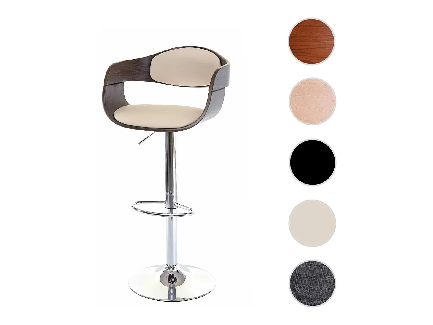 Taburete de bar MCW-A47, gris, imitación cuero crema