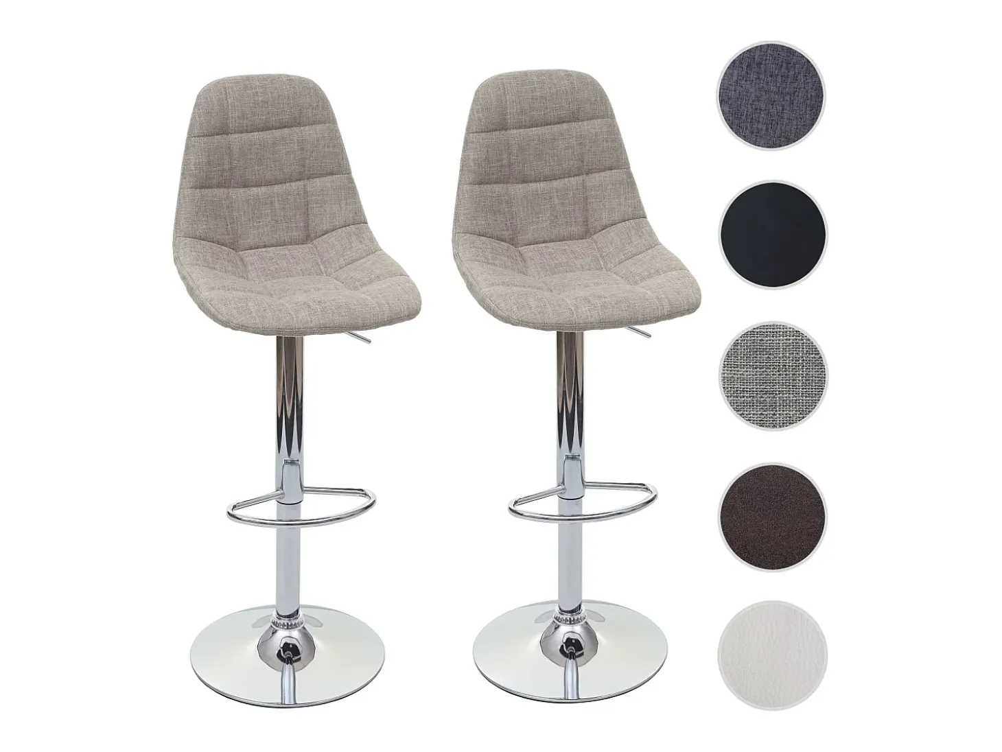 Taburete de bar MCW-A67 (set de 2), gris crema, textil
