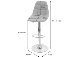 Taburete de bar MCW-A67 (set de 2), gris crema, textil
