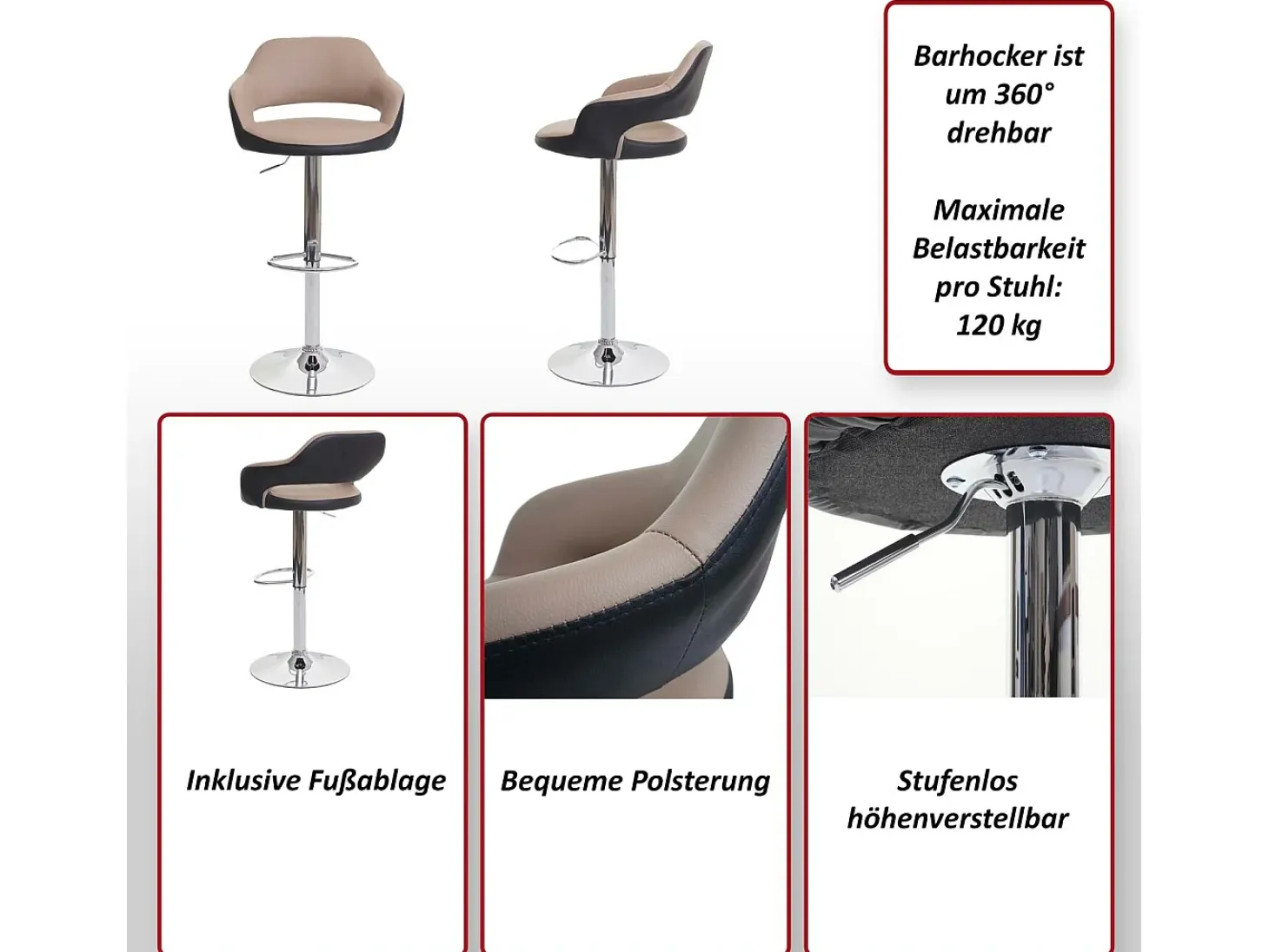 Taburete de bar MCW-F16 (juego de 2), gris-negro