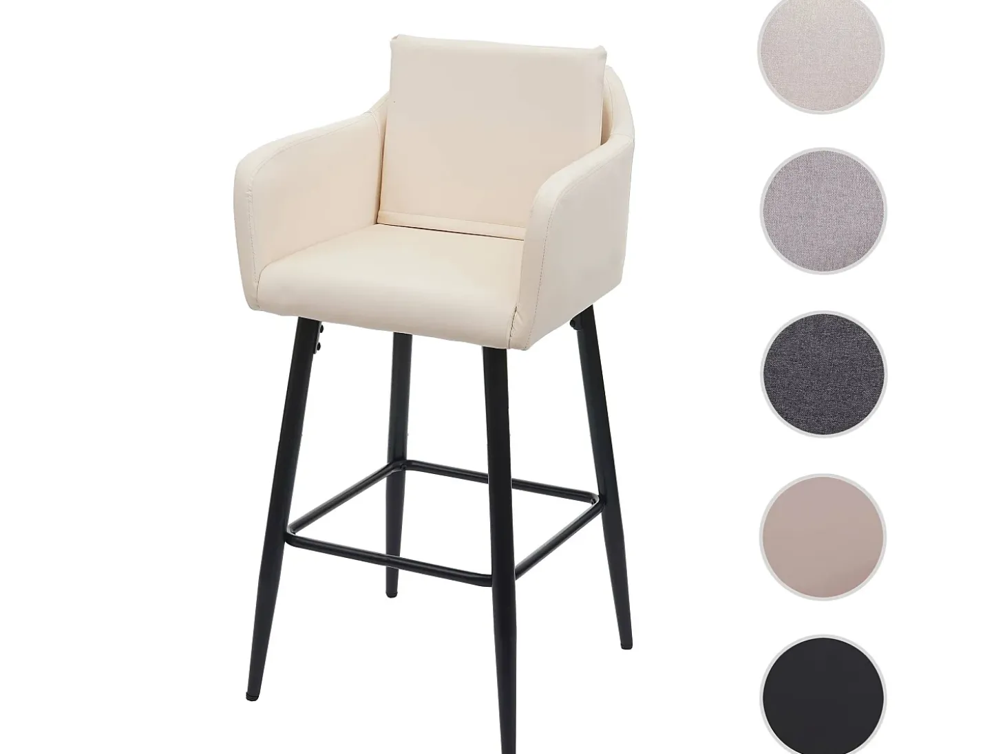 Taburete de bar MCW-H93, imitación de cuero crema-beige