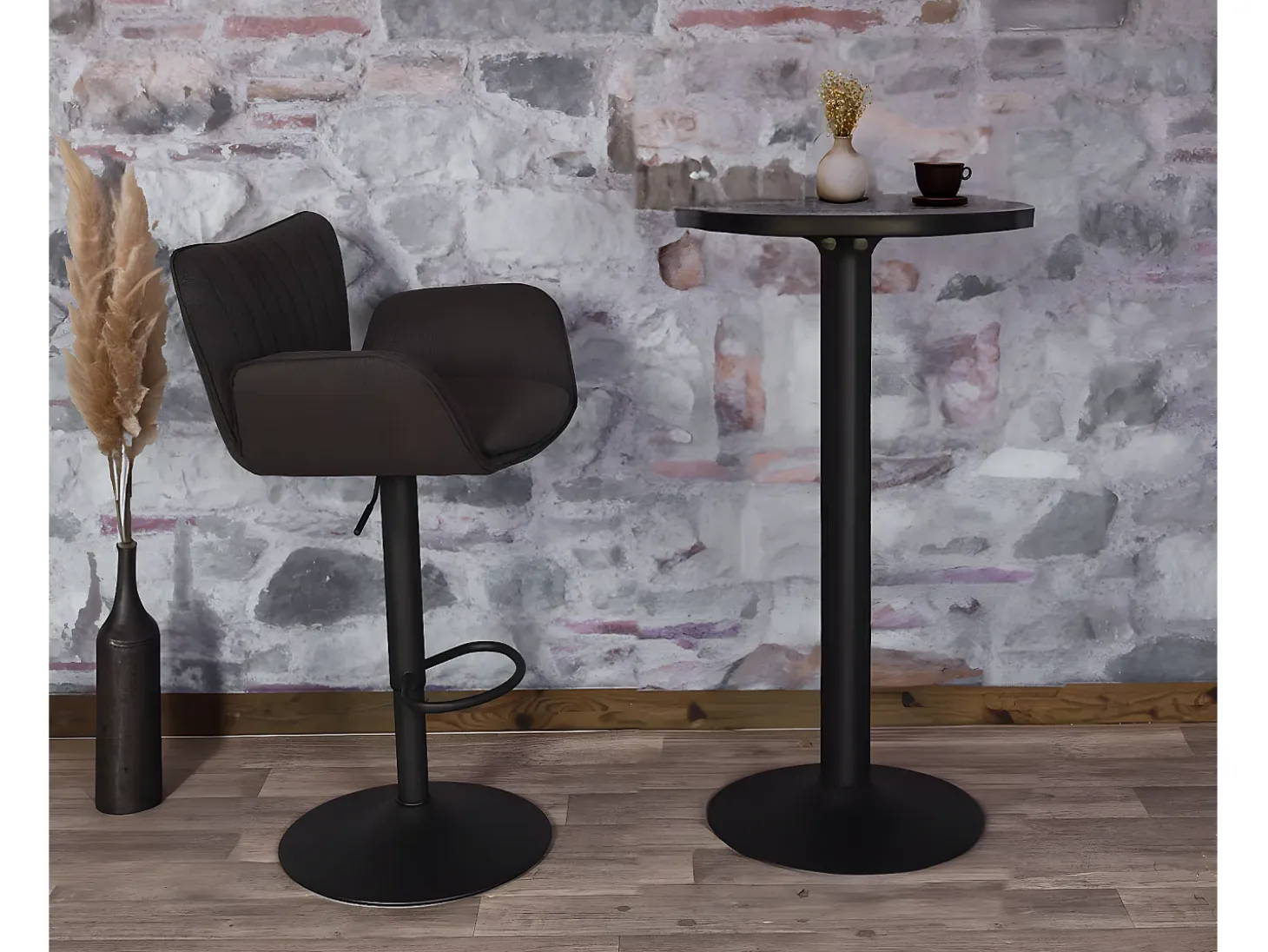 Taburete de bar MCW-M67, burdeos base negro