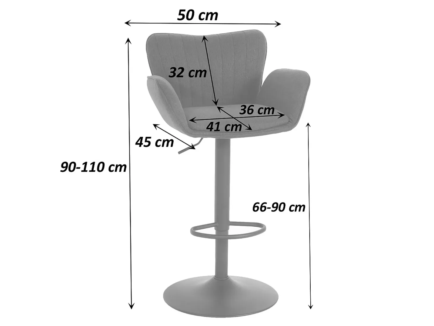 Taburete de bar MCW-M67, gris oscuro base negro