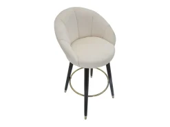 Taburete de bar para cocina en terciopelo con patas de madera negras y doradas h80cm Prague - Crema