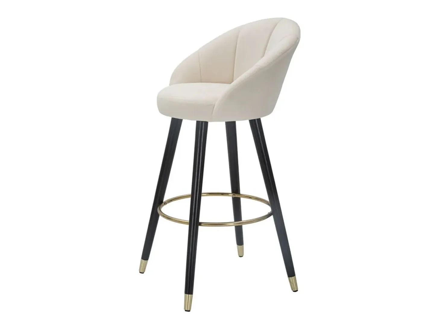 Taburete de bar para cocina en terciopelo con patas de madera negras y doradas h80cm Prague - Crema