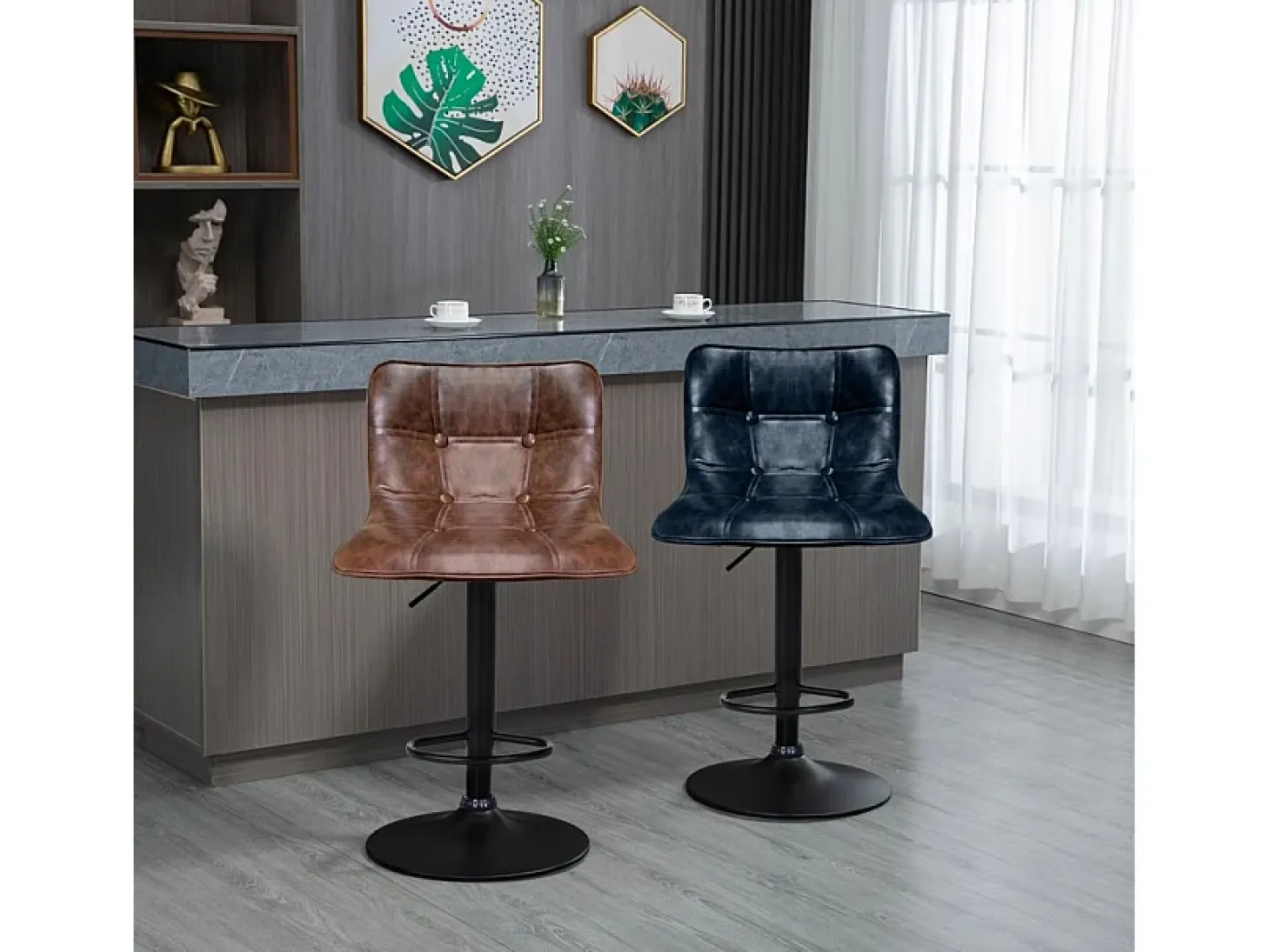 Taburete de barra para cocina y bar con altura ajustable giratorio del diseño industrial Ruka - Negro
