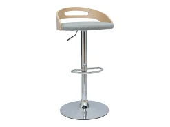 Taburete de cocina de diseño regulable de madera clara y tejido gris claro MANO
