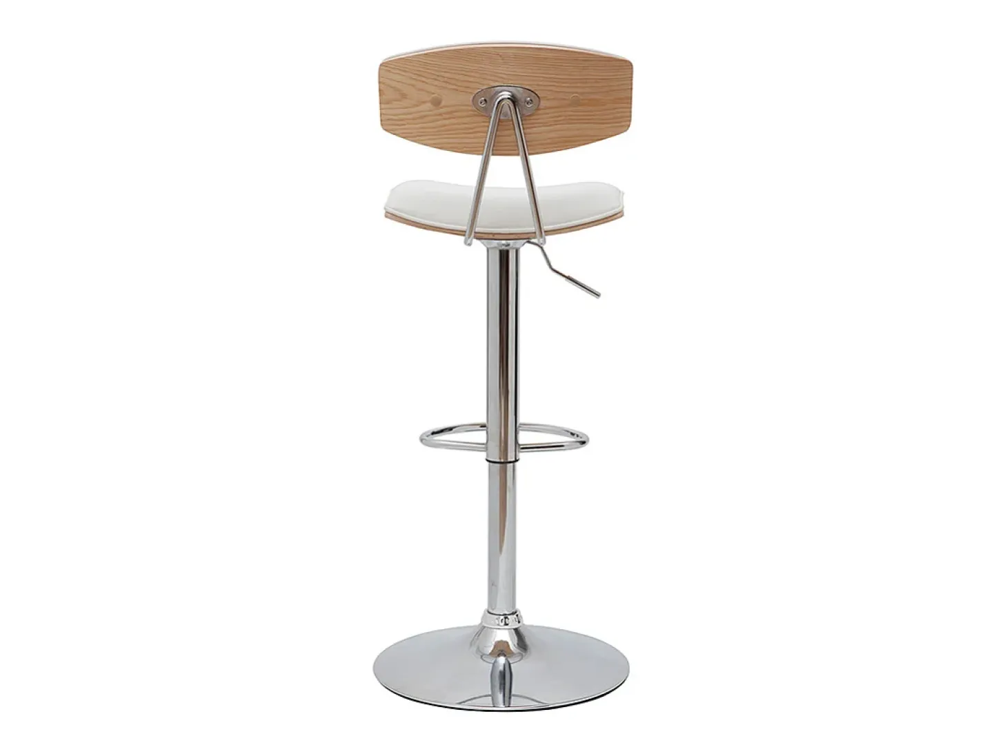 Taburete de cocina de diseño regulable blanco y madera clara VASCO