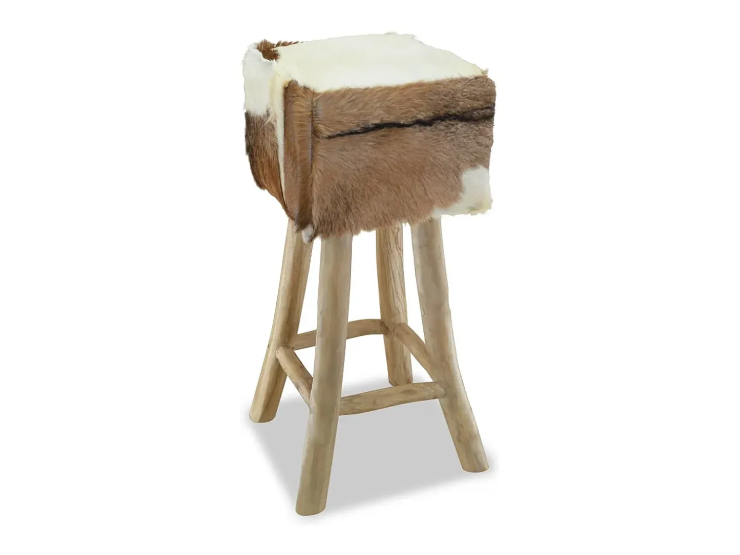 Taburete de cocina de piel de cabra y madera de teca maciza