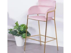 Taburete de diseño tapizado en terciopelo y patas doradas - Cruiser - Rosa