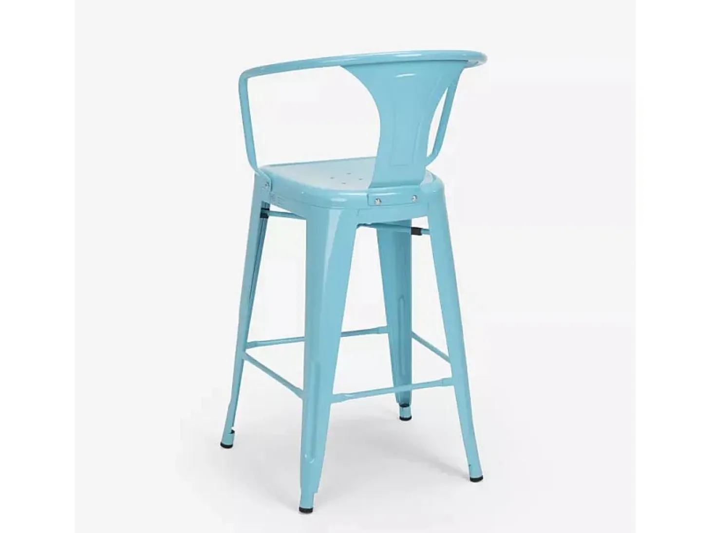 taburete diseño industrial para bar y cocina, con respaldo de metal estilo steel back - Azul