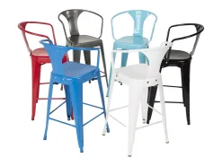 taburete diseño industrial para bar y cocina, con respaldo de metal estilo steel back - Azul