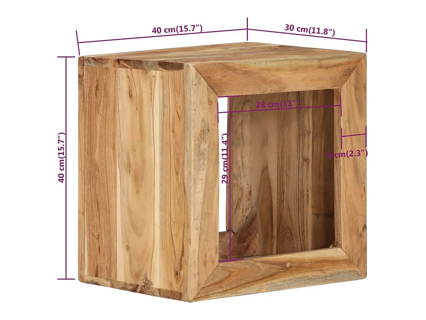 Taburete madera maciza de acacia 40x30x40 cm