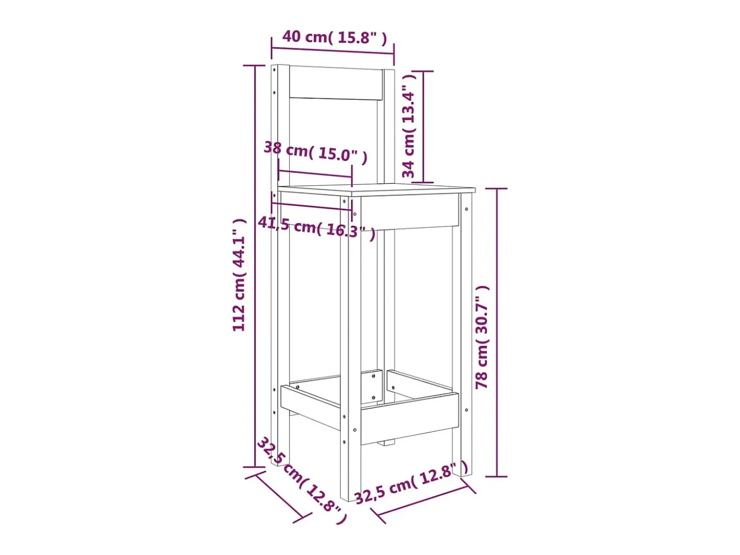 Taburetes altos 2 unidades madera maciza de pino 40x41,5x112 cm