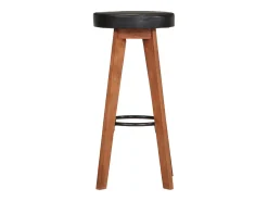 Taburetes de bar 2 piezas de cuero genuino y madera maciza de acacia