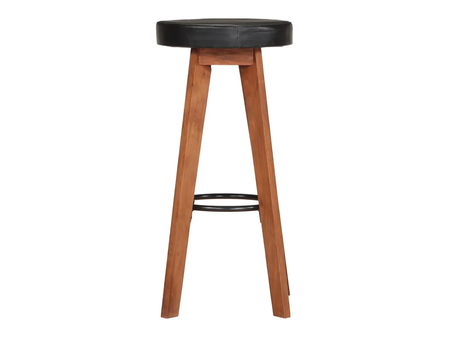 Taburetes de bar 2 piezas de cuero genuino y madera maciza de acacia