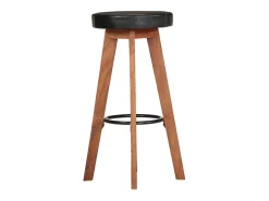 Taburetes de bar 2 piezas de cuero genuino y madera maciza de acacia
