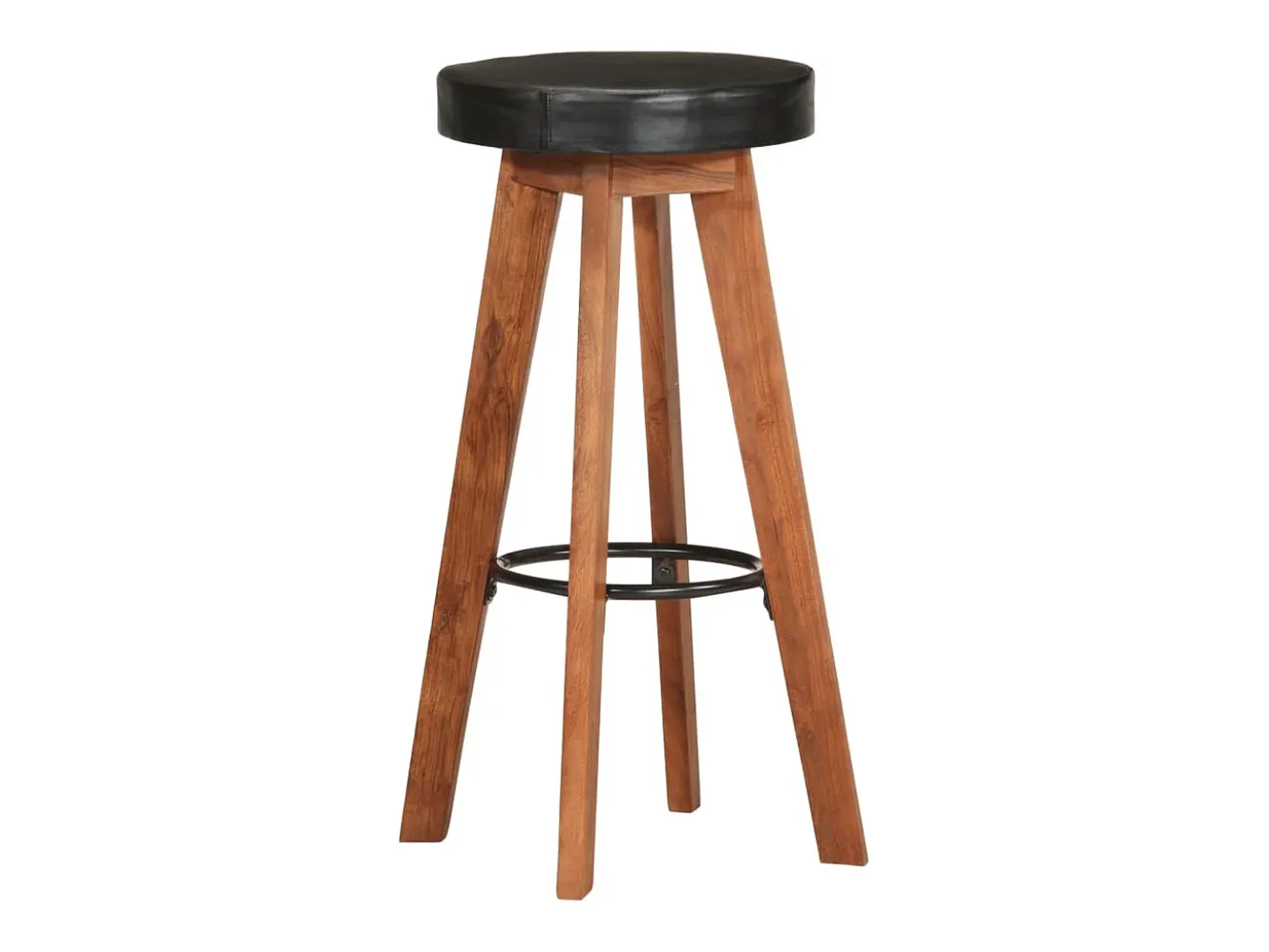 Taburetes de bar 2 piezas de cuero genuino y madera maciza de acacia