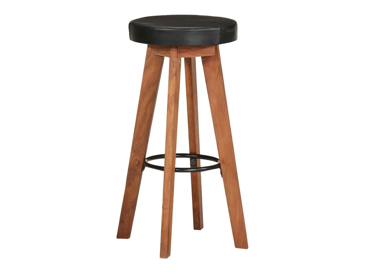 Taburetes de bar 2 piezas de cuero genuino y madera maciza de acacia