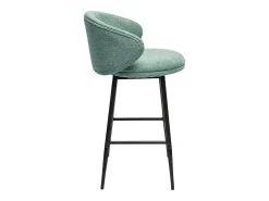 Taburetes de bar de diseño en tela efecto terciopelo texturizado celadón y metal negro (juego de 2) ROSALIE