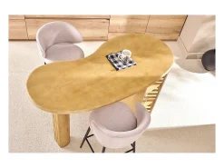 Taburetes de bar de diseño en tela de terciopelo texturizado beige y metal negro (juego de 2) ROSALIE