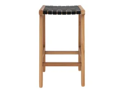 Taburetes para isla de cocina de teca y cuero negro tejido 66 cm - Kuna