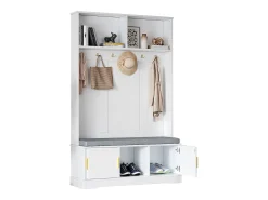 Taquilla - 120 x 40 x 191 cm - con banco zapatero + armario + 6 ganchos triples - aglomerado - blanco