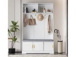 Taquilla - 120 x 40 x 191 cm - con banco zapatero + armario + 6 ganchos triples - aglomerado - blanco