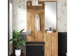Taquilla con espejo + banco + zapatero y ganchos - 100 x 38 x 185 cm - aglomerado - natural