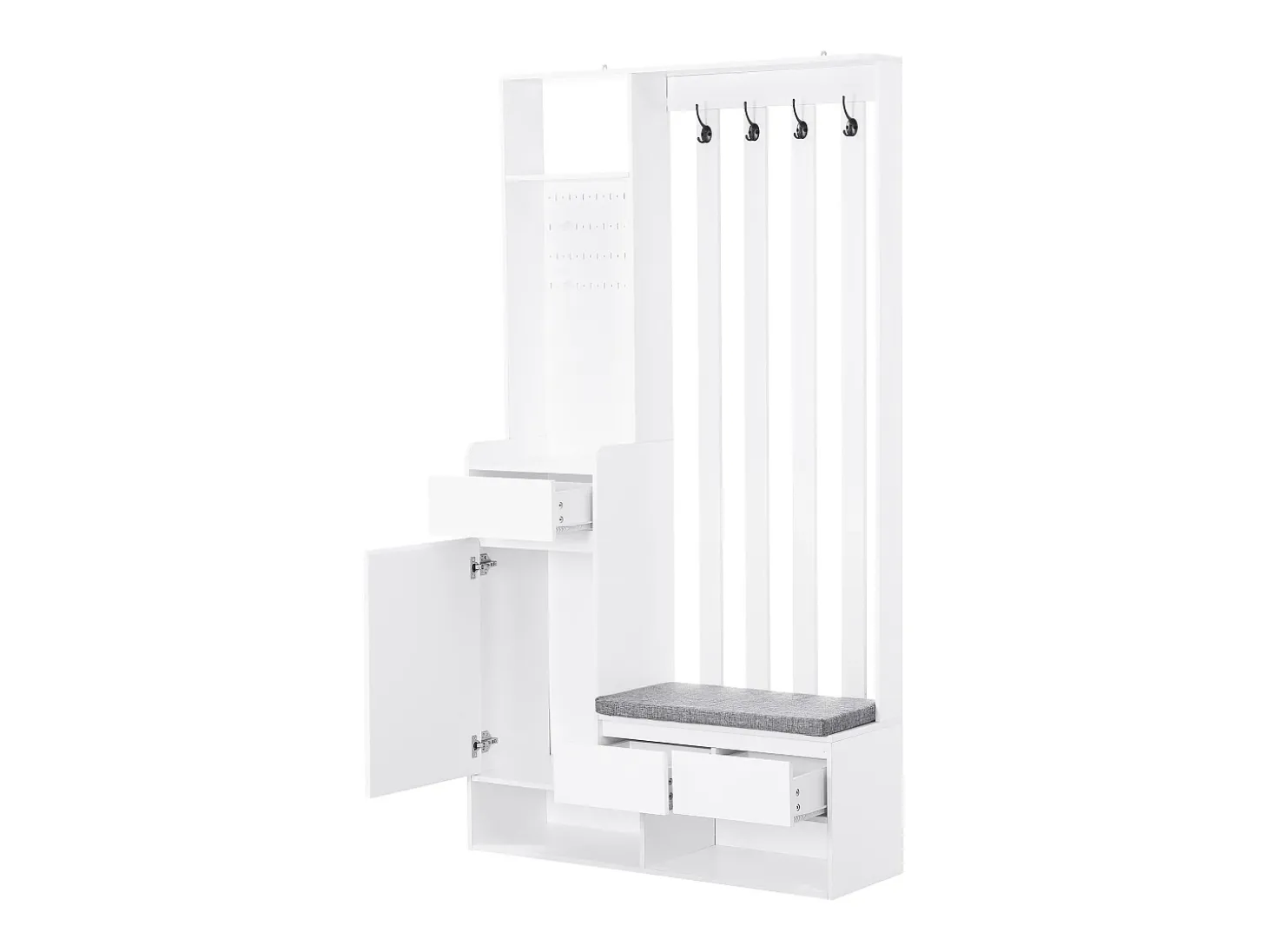 Taquilla de entrada multifuncional - con perchero y banco para guardar zapatos - MDF - Blanco