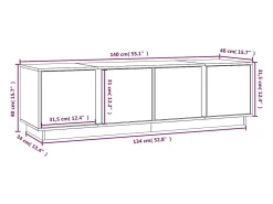 Tovis Mueble de TV madera maciza de pino blanco 140x40x40 cm