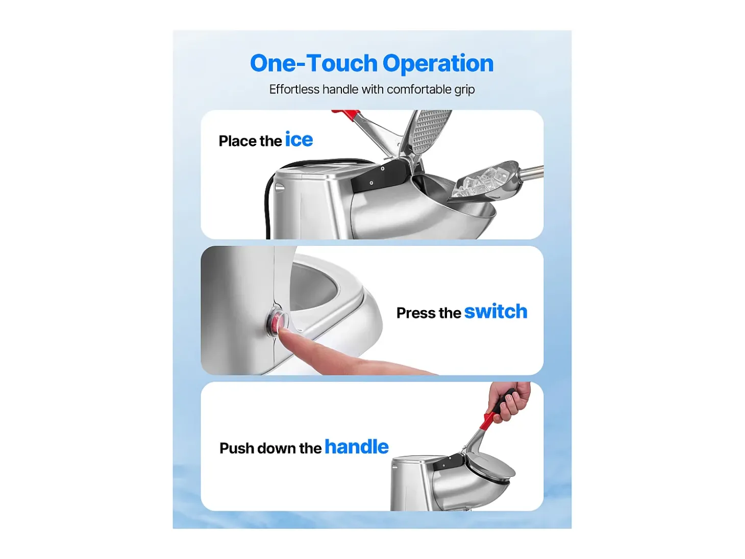 Triturador de Hielo SucceBuy Eléctrico Capacidad de 100 kg/h, Máquina de Hielo Picado a 4 Cuchillas, de Acero Inoxidable, con Bol y Tapa, 2000 rpm