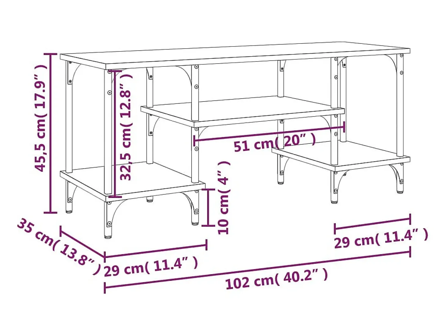 Tynir Mueble de TV madera contrachapada roble ahumado 102x35x45,5 cm