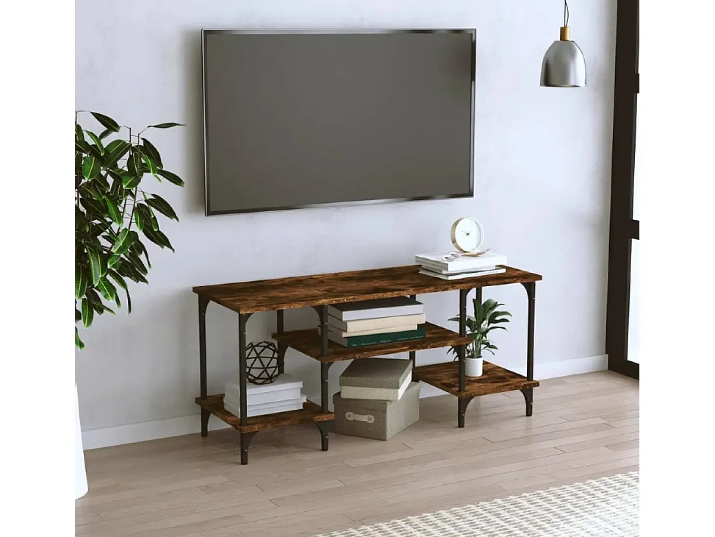 Tynir Mueble de TV madera contrachapada roble ahumado 102x35x45,5 cm