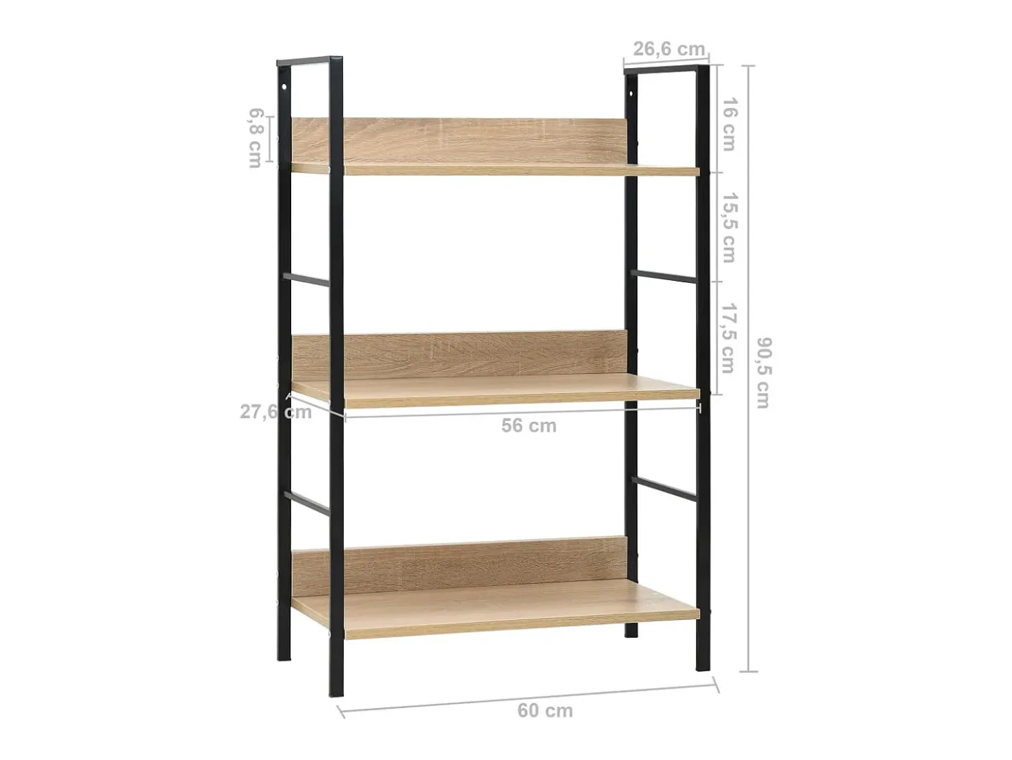 Uggeløse Estantería de 3 niveles madera ingeniería roble 60x27,6x90,5 cm