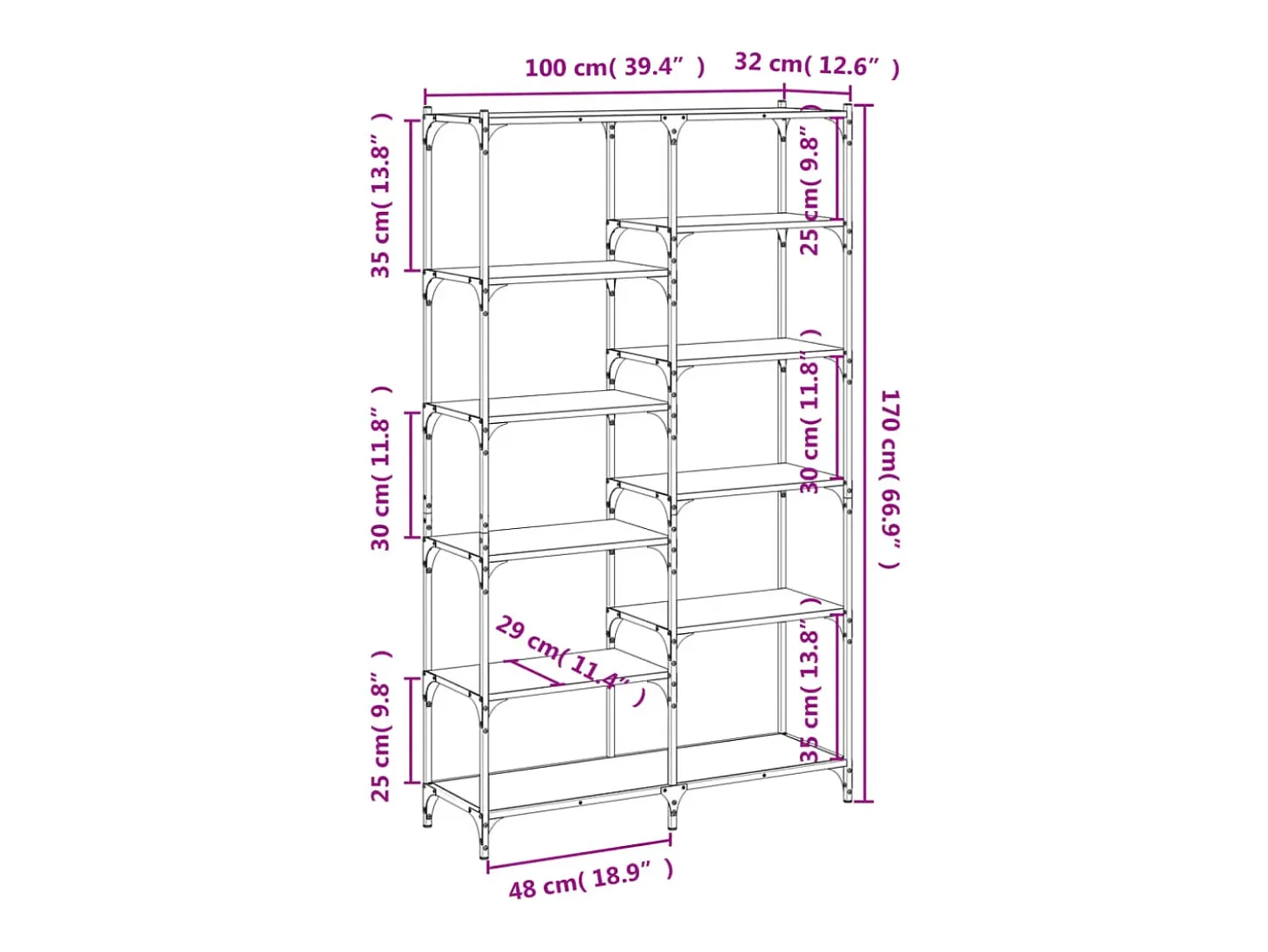 Ulrad Estantería erro madera ingeniería roble Sonoma 100x32x170 cm