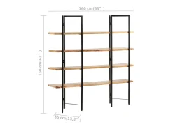 Umdir Estantería de 4 niveles madera maciza de mango 160x35x160 cm