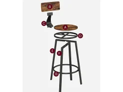 Valora - Juego de 2 taburetes de bar estilo loft rústico marrón para cocina