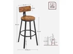 Valora - Juego de 2 taburetes de bar estilo loft rústico marrón para cocina