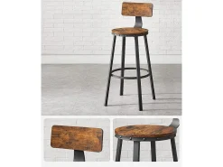 Valora - Juego de 2 taburetes de bar estilo loft rústico marrón para cocina