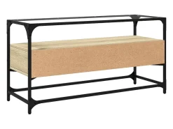 Varel Mueble TV cristal y madera ingeniería roble Sonoma 98x35x51 cm