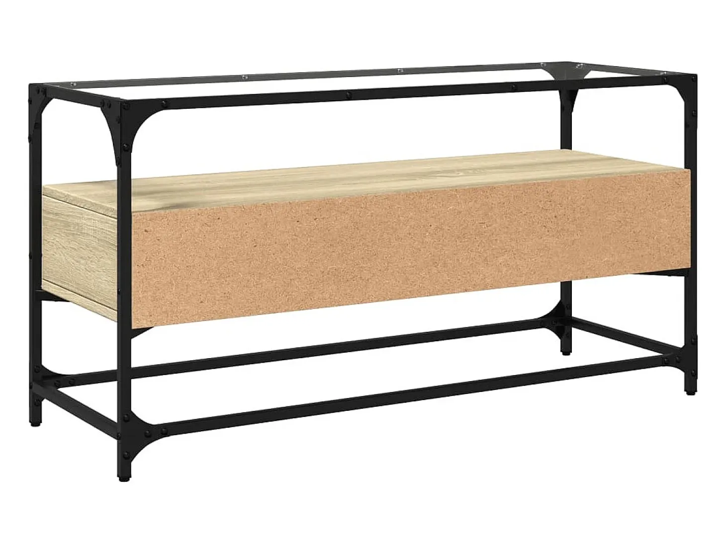 Varel Mueble TV cristal y madera ingeniería roble Sonoma 98x35x51 cm
