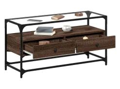 Varel Mueble TV cristal y madera ingeniería marrón roble 98x35x51 cm
